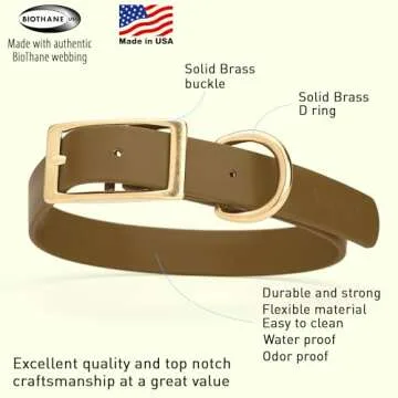 Viper Biothane Heavy Duty Waterproof Dog Collar Strong Coated Nylon Webbing w/Solid Brass Hardware Odor-Proof Easy to Clean High Performance Fits Small Medium or Large Dogs, Coyote Brown