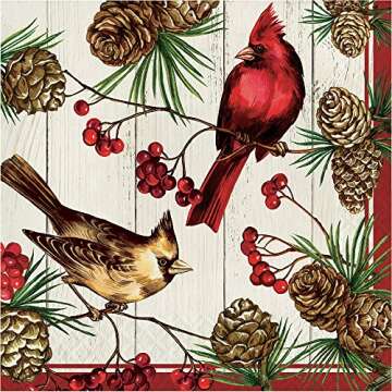 Christmas Cardinal Birds Disposable Tableware for 16 Guests