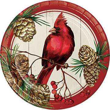 Christmas Cardinal Birds Disposable Tableware for 16 Guests