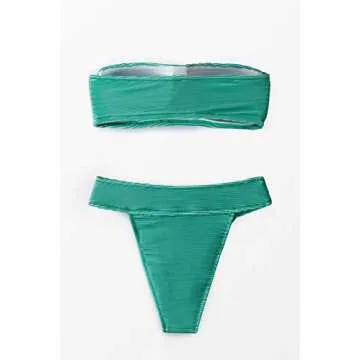 CUPSHE Bandeau Ribbed Aqua Two Piece Bikini Swimsuit