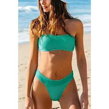 CUPSHE Bandeau Ribbed Aqua Two Piece Bikini Swimsuit