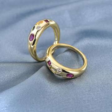 AllenCOCO Gold Dome Ring for Women, 14K Gold Filled Statement Ring Hypoallergenic Gemstone Rings for...