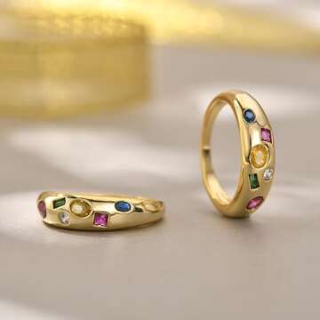 AllenCOCO Gold Dome Ring for Women, 14K Gold Filled Statement Ring Hypoallergenic Gemstone Rings for Women Stackable Ring