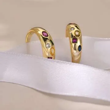 AllenCOCO Gold Dome Ring for Women, 14K Gold Filled Statement Ring Hypoallergenic Gemstone Rings for Women Stackable Ring