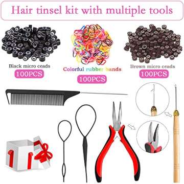 Fairy Hair Tinsel Kit with Tools 48 Inch Heat Resistant Safe 12 Colors Glitter Tinsel Hair Extension...