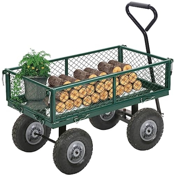 Garden Carts with Wheels Yard Dump Wagon Cart Lawn Utility Cart Outdoor Steel Heavy Duty Beach Lawn ...