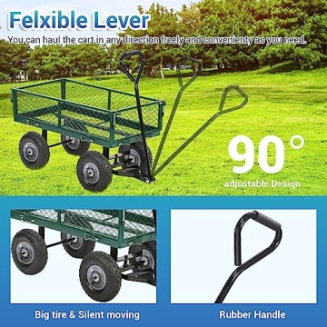 Garden Carts with Wheels Yard Dump Wagon Cart Lawn Utility Cart Outdoor Steel Heavy Duty Beach Lawn Yard Landscape