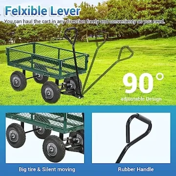 Garden Carts with Wheels Yard Dump Wagon Cart Lawn Utility Cart Outdoor Steel Heavy Duty Beach Lawn Yard Landscape