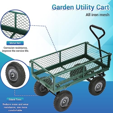 Garden Carts with Wheels Yard Dump Wagon Cart Lawn Utility Cart Outdoor Steel Heavy Duty Beach Lawn Yard Landscape