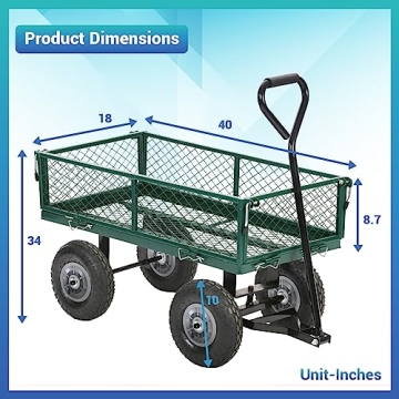 Garden Carts with Wheels Yard Dump Wagon Cart Lawn Utility Cart Outdoor Steel Heavy Duty Beach Lawn Yard Landscape