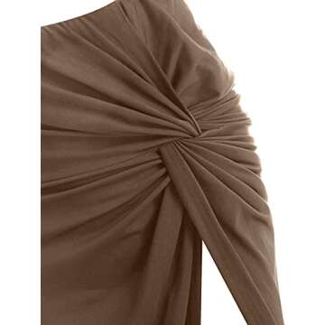 ZAFUL Women's Solid Marled Crop Top and Draped Ruched Maxi Skirt Set Two Piece Dress (C-Coffee, S)