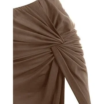 ZAFUL Women's Solid Marled Crop Top and Draped Ruched Maxi Skirt Set Two Piece Dress (C-Coffee, S)