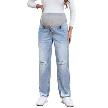 Shop BEAUDRM Women's Maternity High Waist Denim Pants