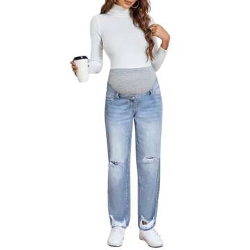 Shop BEAUDRM Women's Maternity High Waist Denim Pants