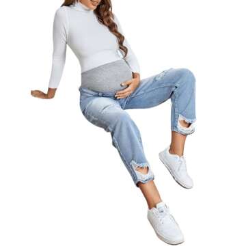 Shop BEAUDRM Women's Maternity High Waist Denim Pants