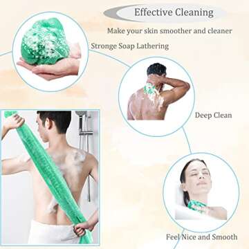 3 Pcs African Exfoliating Net, African Long Bath Net Sponge, Exfoliating Mesh Washcloth Body Scrubber Back Scrubber Skin Smoother, Bath Sponges for Daily Use (Blue, Pink, Green)