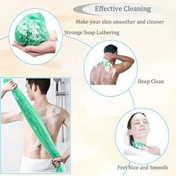 3 Pcs African Exfoliating Net, African Long Bath Net Sponge, Exfoliating Mesh Washcloth Body Scrubber Back Scrubber Skin Smoother, Bath Sponges for Daily Use (Blue, Pink, Green)