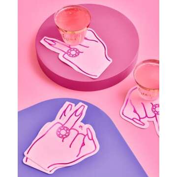 xo, Fetti Bachelorette Party Ring Finger Napkins - 25 count | Rose Gold + Pink 3-ply Cocktail Napkin...