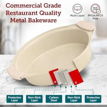 BAKKENMASTE 18-Piece Deluxe Nonstick Carbon Steel Bakeware Set - Professional Kitchen Oven Baking Pans with White Silicone Handles and Accessories