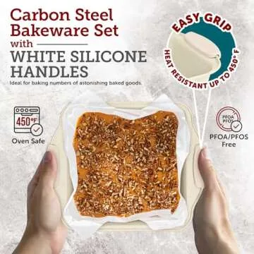 BAKKENMASTE 18-Piece Deluxe Nonstick Carbon Steel Bakeware Set - Professional Kitchen Oven Baking Pans with White Silicone Handles and Accessories