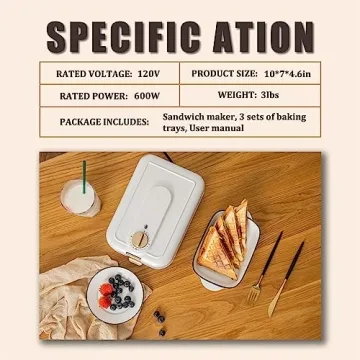 White 3-in-1 Sandwich Maker with Removable Plates