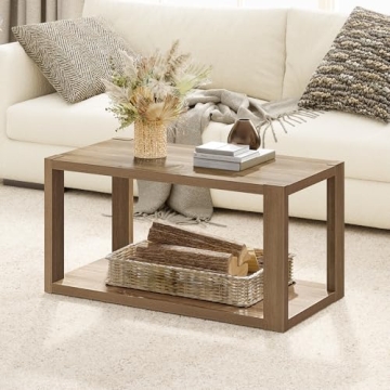 SICOTAS Farmhouse Wood Coffee Table with Storage Shelf