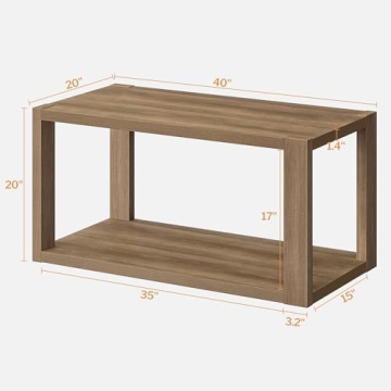 SICOTAS Farmhouse Wood Coffee Table with Storage Shelf
