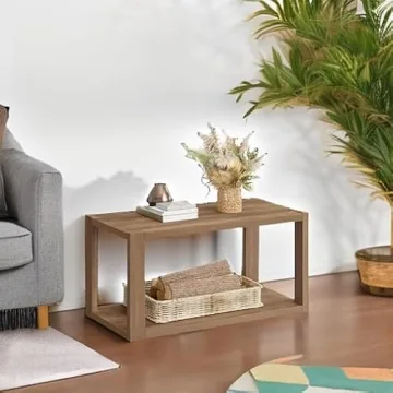 SICOTAS Farmhouse Wood Coffee Table with Storage Shelf