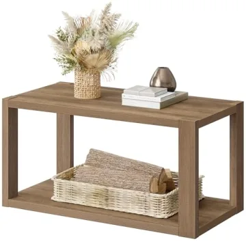SICOTAS Farmhouse Wood Coffee Table with Storage Shelf
