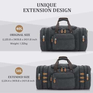Gonex Canvas Duffle Bag 50L Expandable for Travel