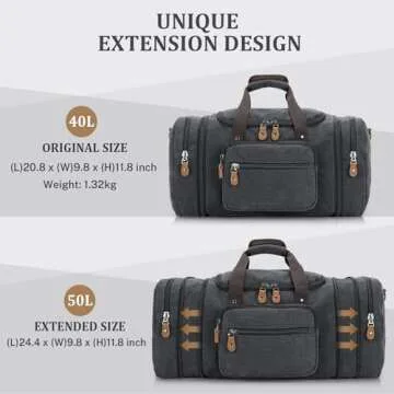 Gonex Canvas Duffle Bag 50L Expandable for Travel
