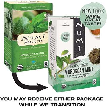 Numi Organic Tea Moroccan Mint - Full Leaf Herbal Teasan in Teabags, 18-Count Box (Pack of 6)