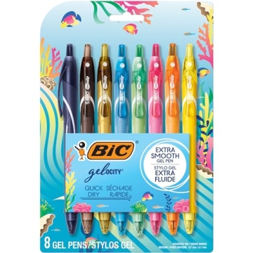BIC Gelocity Quick Dry Ocean Themed Gel Pens, 8-Count Set for Vibrant Note Taking & Journaling