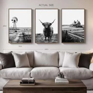 Rustic Highland Cow Wall Art Set for Elegant Decor