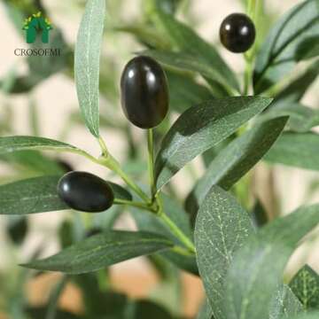 CROSOFMI Artificial Olive Tree Plant 4 Feet Fake Topiary Silk Tree, Perfect Faux Plants in Pot for I...