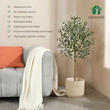 CROSOFMI Artificial Olive Tree Plant 4 Feet Fake Topiary Silk Tree, Perfect Faux Plants in Pot for Indoor Outdoor House Home Office Garden Modern Decoration Housewarming,1Pack