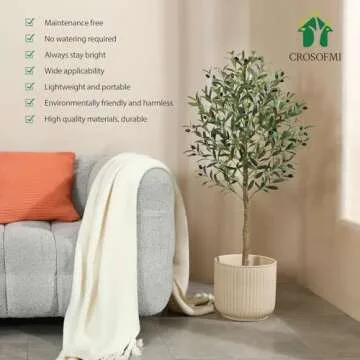 CROSOFMI Artificial Olive Tree Plant 4 Feet Fake Topiary Silk Tree, Perfect Faux Plants in Pot for Indoor Outdoor House Home Office Garden Modern Decoration Housewarming,1Pack