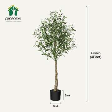 CROSOFMI Artificial Olive Tree Plant 4 Feet Fake Topiary Silk Tree, Perfect Faux Plants in Pot for Indoor Outdoor House Home Office Garden Modern Decoration Housewarming,1Pack