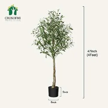 CROSOFMI Artificial Olive Tree Plant 4 Feet Fake Topiary Silk Tree, Perfect Faux Plants in Pot for Indoor Outdoor House Home Office Garden Modern Decoration Housewarming,1Pack
