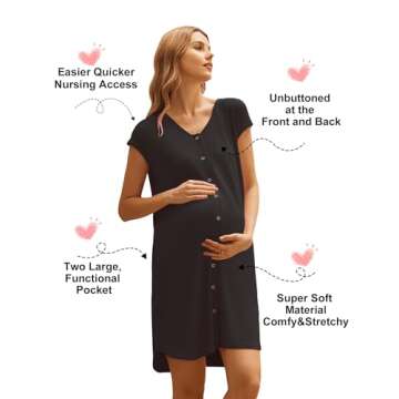 Ekouaer Labor and Delivery Gown - Comfortable Maternity Dress for Nursing