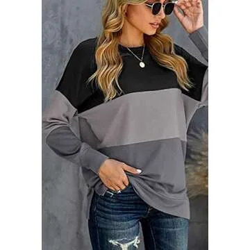 KINGFEN Womens Fall Fashion Clothes 2024 Oversized Crewneck Sweatshirt Long Sleeve Casual Shirts Pla...