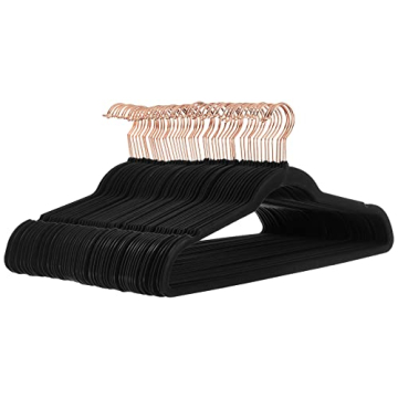 Amazon Basics Slim, Velvet, Non-Slip Suit Clothes Hangers, Black/Rose Gold - Pack of 50