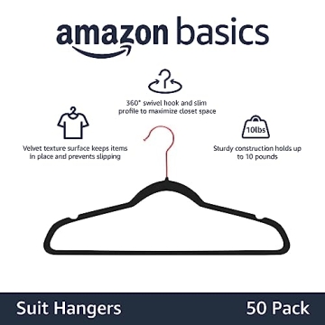 Amazon Basics Slim, Velvet, Non-Slip Suit Clothes Hangers, Black/Rose Gold - Pack of 50