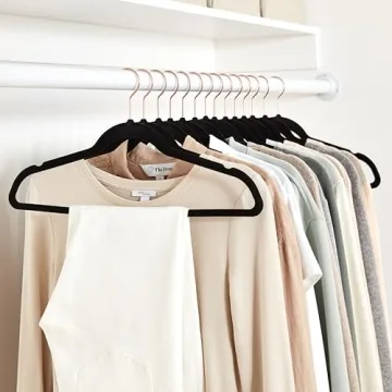 Amazon Basics Slim, Velvet, Non-Slip Suit Clothes Hangers, Black/Rose Gold - Pack of 50