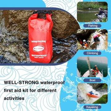WELL-STRONG Waterproof First Aid Kit Roll Top Boat Emergency Kit with Waterproof Contents for Fishing Kayaking Boating Swimming Camping Rafting Beach Red
