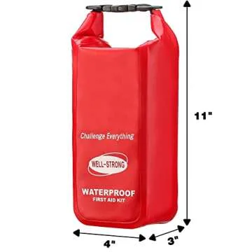 WELL-STRONG Waterproof First Aid Kit Roll Top Boat Emergency Kit with Waterproof Contents for Fishing Kayaking Boating Swimming Camping Rafting Beach Red