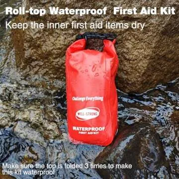 WELL-STRONG Waterproof First Aid Kit Roll Top Boat Emergency Kit with Waterproof Contents for Fishing Kayaking Boating Swimming Camping Rafting Beach Red