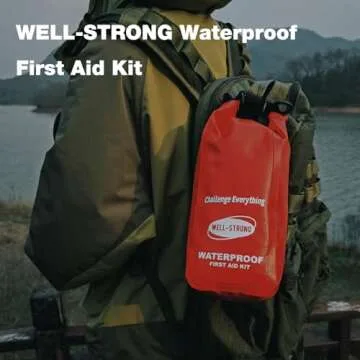 WELL-STRONG Waterproof First Aid Kit Roll Top Boat Emergency Kit with Waterproof Contents for Fishing Kayaking Boating Swimming Camping Rafting Beach Red