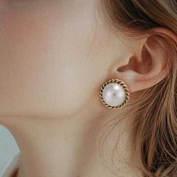 Mierfyni Pearl Stud Earrings, Gold Pearl Earrings Studs, Faux Pearl Earrings for Women Gold Plated 1...
