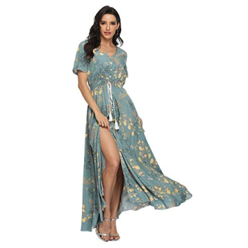 VintageClothing Women's Floral Maxi Dresses Boho Button Up Summer Dress
